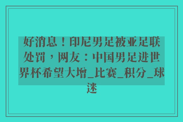 好消息！印尼男足被亚足联处罚，网友：中国男足进世界杯希望大增_比赛_积分_球迷