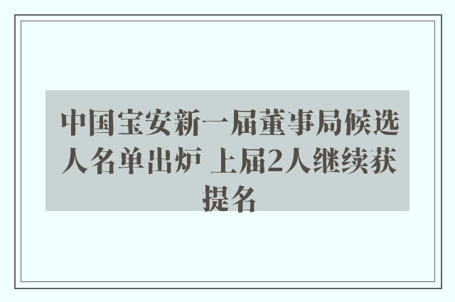 中国宝安新一届董事局候选人名单出炉 上届2人继续获提名