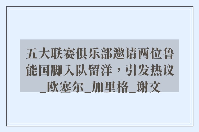 五大联赛俱乐部邀请两位鲁能国脚入队留洋，引发热议_欧塞尔_加里格_谢文