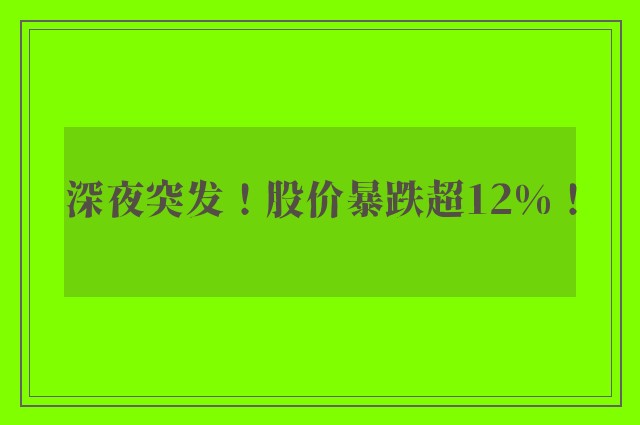 深夜突发！股价暴跌超12%！