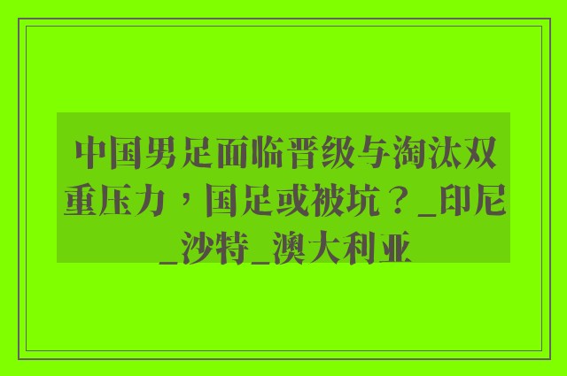 中国男足面临晋级与淘汰双重压力，国足或被坑？_印尼_沙特_澳大利亚