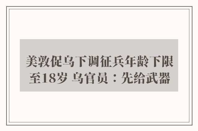 美敦促乌下调征兵年龄下限至18岁 乌官员：先给武器