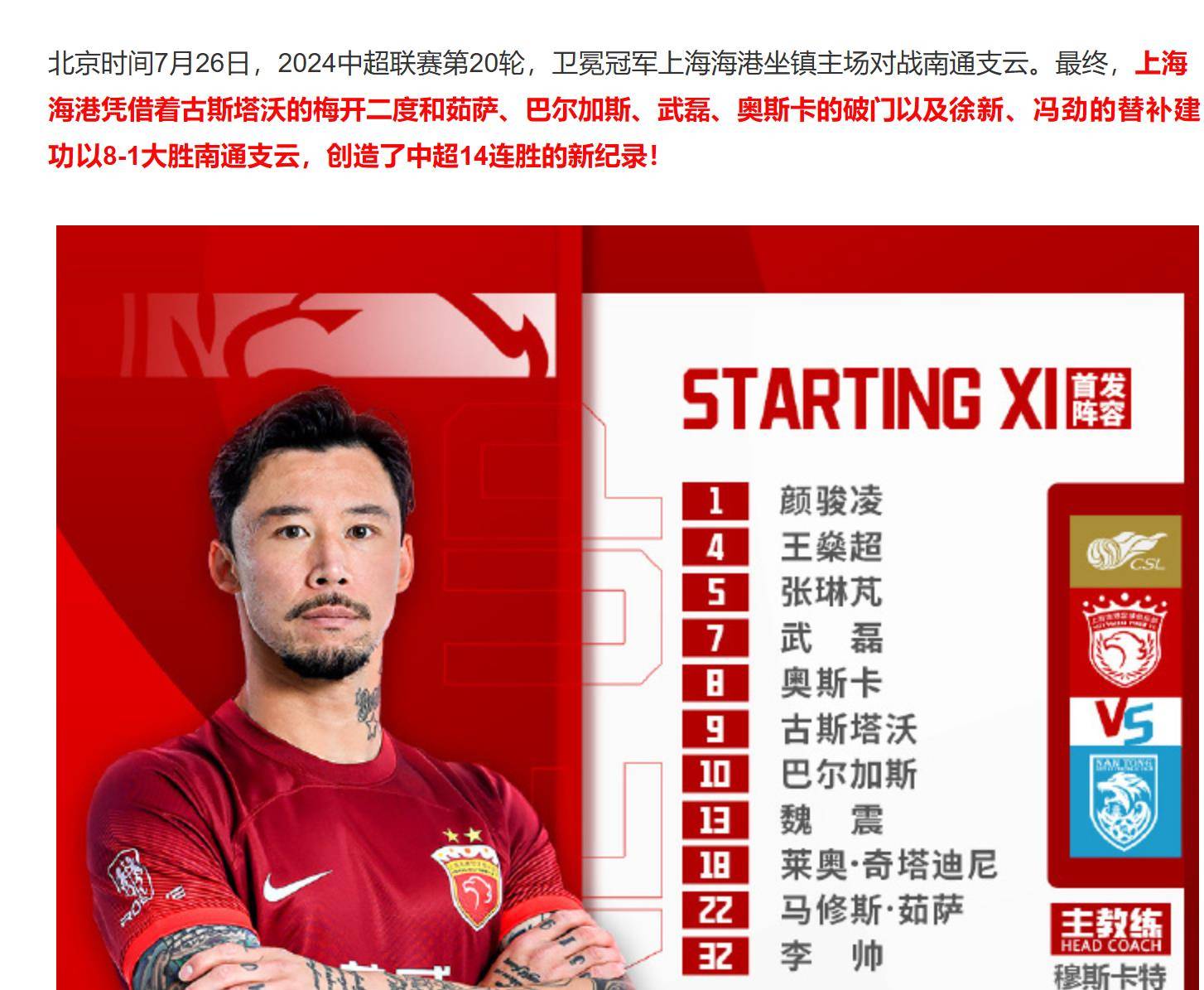 上海上港前锋受伤，对球队目标形成威胁的简单介绍